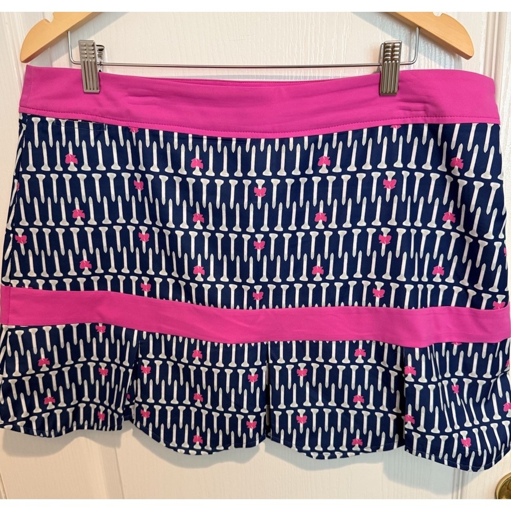 Birdies & Bows Golf Skort Size 12 Navy Pink Golf Tee‎ Bow Print Polyester